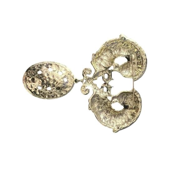 old money glam retro large‎ 4'' double Horse rhinestone State pin brooch 4 x 3'' - Picture 9 of 13